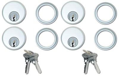 United States Aluminum Mortise Key Cylinder Lock, 4 Pack, Keyed Alike (Same Keys), Aluminum Finish