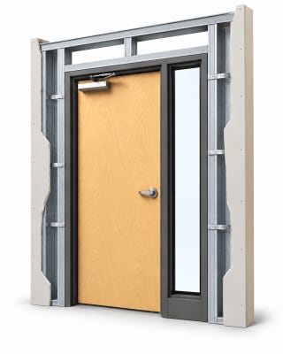 Commercial Wood Door with 12" Sidelite, 36" x 84", Left Hand, Welded Steel Frame, Metal Stud Wall