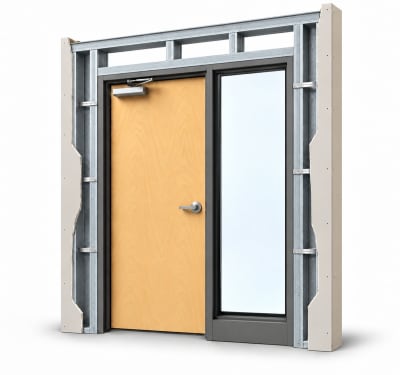 Commercial Wood Door with 24" Sidelite, 36" x 84", Left Hand, Welded Steel Frame, Metal Stud Wall