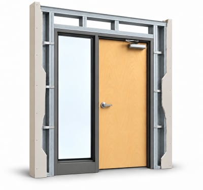 Commercial Wood Door with 24" Sidelite, 36" x 84", Right Hand, Welded Steel Frame, Metal Stud Wall