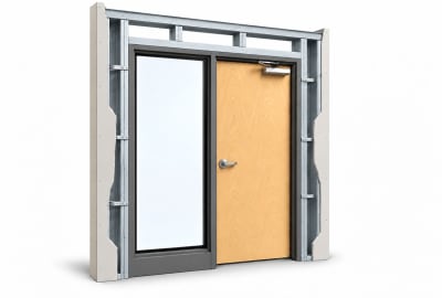 Commercial Wood Door with 36" Sidelite, 36" x 84", Right Hand, Welded Steel Frame, Metal Stud Wall