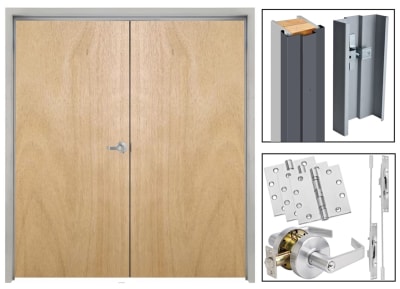 Interior Commercial Wood Double Door and Drywall Frame, 72 in. x 84 in. Left Hand Active, Unfinished Rotary Natural Birch (Stain Ready), Solid Core, Includes Lever and Hardware