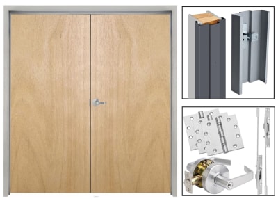 Interior Commercial Wood Double Door and Drywall Frame, 72 in. x 84 in. Right Hand Active, Unfinished Rotary Natural Birch (Stain Ready), Solid Core, Includes Lever and Hardware
