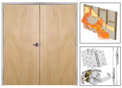 20 Minute Fire Rated Interior Commercial Wood Double Door and Frame, 72 in. x 84 in. Left Hand Reverse Active, Solid Core Unfinished Birch Veneer (Stain Ready), Includes Lever and Hardware