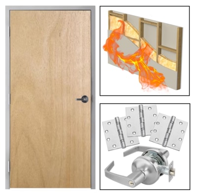 90 Minute Fire Rated Interior Commercial Wood Door and Frame, 36 in. x 84 in. Left Hand Reverse, Solid Core Unfinished Birch Veneer (Stain Ready), Includes Lever and Hardware