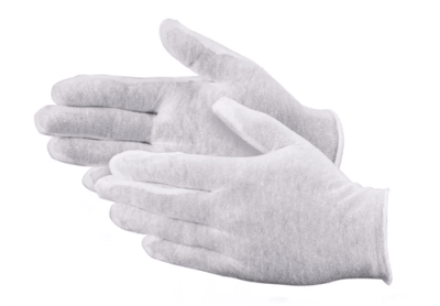 White 100% cotton lisle inspector gloves for men and women, lightweight and suitable for inspection.