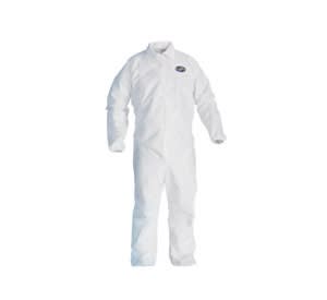 Disposable protective coveralls, available in various materials and sizes for medical and industrial use.