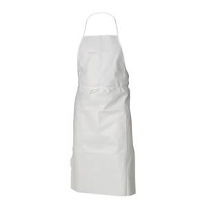 White disposable aprons in tear-resistant, heavy-duty, and medium-weight styles for food service, medical, and industrial use.