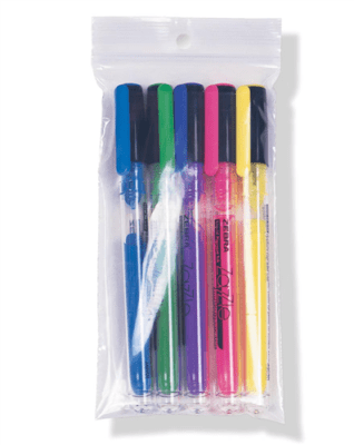 Reclosable (zip) bags with hang hole, available in 2 mil and 4 mil thicknesses for display and storage.