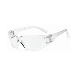 Safety glasses with clear lenses and frames, available in Aearo, Radnor, Uvex Genesis, and Tomahawk styles.