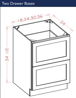 Shaker White Drawer Base Cabinet 18-2 only 2 Drawers