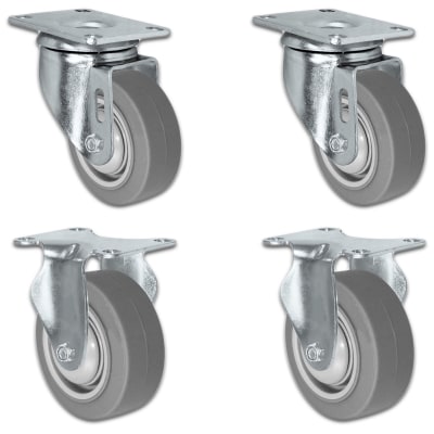 3" X 1.25" Thermo Plastic Rubber Caster Set of 4 - 2 Swivel & 2 Rigid Casters - 900 lbs Capacity Per Set