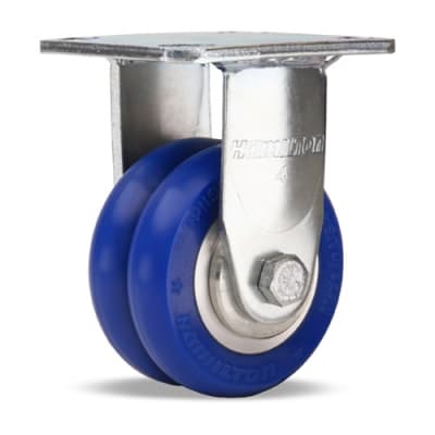 Hamilton R-52K-4SWC85 Standard Duty Rigid Caster with 4-inch UltraGlide Twin Wheel and Blue Tread, Aluminum Core and Precision Bearings for Superior Mobility