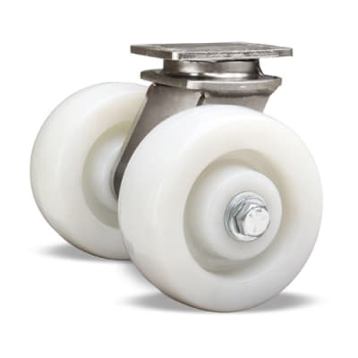 Hamilton 750 lbs Dual 5"x2" White Nylon Wheel Stainless Steel Swivel Caster with Precision Ball Bearings