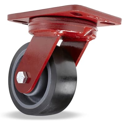 Hamilton Spinfinity Maintenance-Free Kingpinless Swivel Caster, S-ZFHS-5DB70 model, with a 5-inch by 2-inch Duralast XC (70D) Wheel and sealed precision ball bearings for enhanced durability and performance.