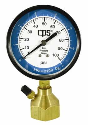 GT2 CPS Gauge, 3.5" Gas, 0-100PSI, 1" Bell, Valve