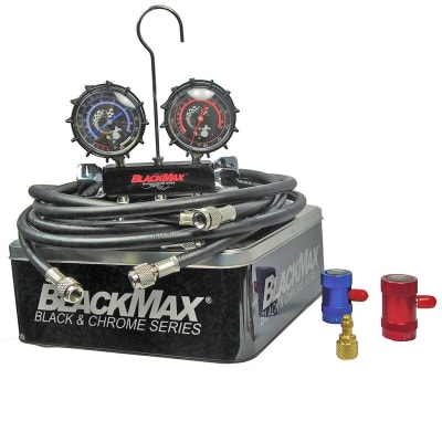 MAID8QYF CPS BlackMax™ Series Automotive Manifold R-1234YF 2 1/2" Gauges 8' Hoses Manual Couplers