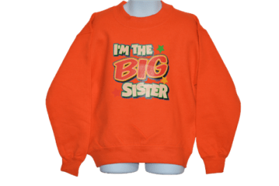 Orange I'm The Big Sister sweatshirt, waist rib and cuff
