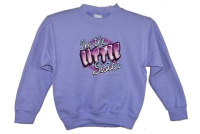 Girl's crew neck lavender sparking "I'm The Litter Sister" cotton sweatshirt