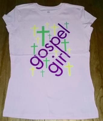Cotton lady's Gospel girl  multi cross  purple, or light pink tees