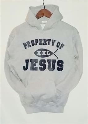 Cotton teen's unisex gray Property Of Jesus hoodie with kangaroo pockets