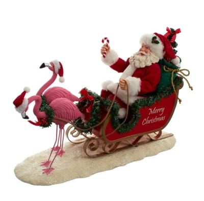 10" Fabriché™ Santa In Sleigh With Flamingos