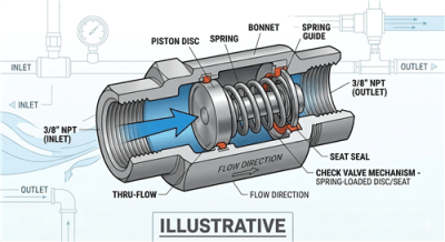 Inline Check Valve w/port 3/8