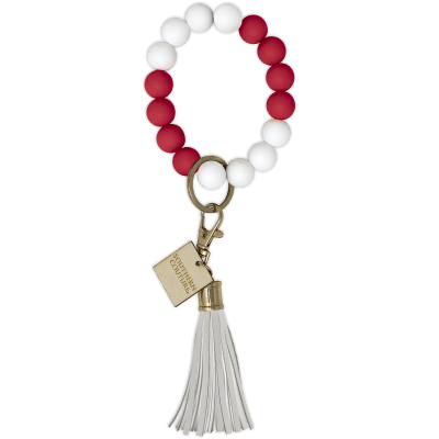 SC Silicone Beaded Bracelet Key Chain-Crimson/White