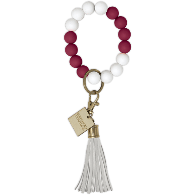 SC Silicone Beaded Bracelet Key Chain-Maroon/White