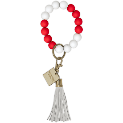 SC Silicone Beaded Bracelet Key Chain-Red/White