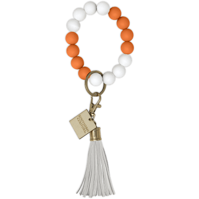 SC Silicone Beaded Bracelet Key Chain-Orange/White