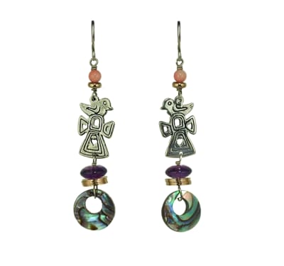 Tabra Sterling Silver Aztec Bird Cross Earrings