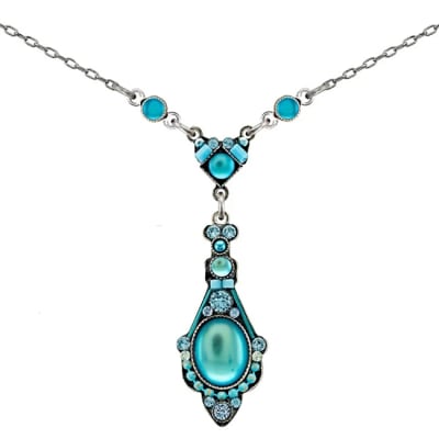 Firefly Moonlight Long Drop Pendant Necklace in Light Blue