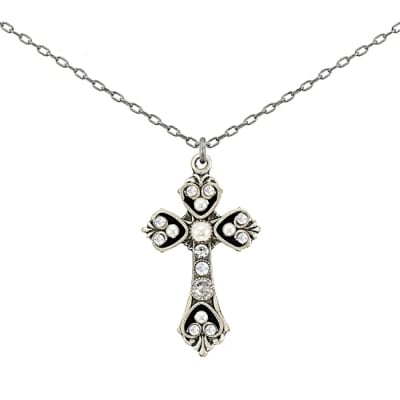 Firefly Medium Cross Necklace in White Pearl