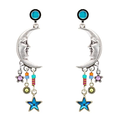 Firefly Luna Quarter Moon Post Earring w/ Dangles in Multi-color