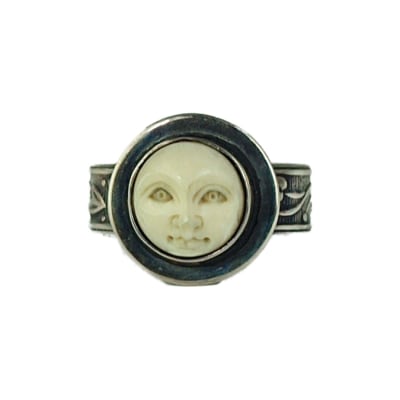 Tabra Carved Bone Face Floral Band Ring