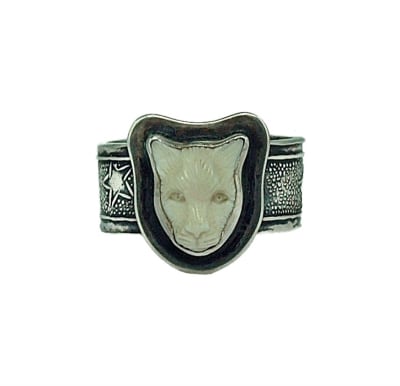 Tabra Silver Carved Bone Jaguar Ring