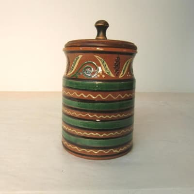 Banded Pot with Wooden Lid (MTO) $165