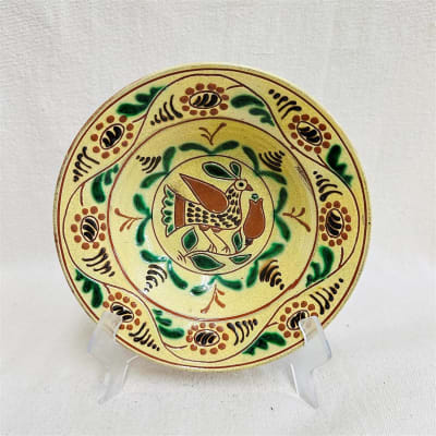 Thrown Wide Rim Bowl with Bird Decoration $155