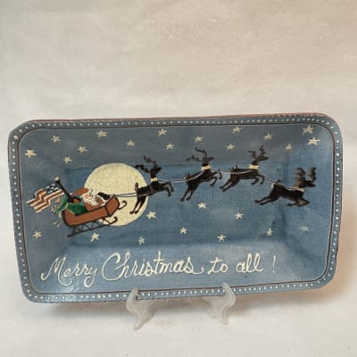 Merry Christmas Santa and Reindeer Plate (MTO) $225