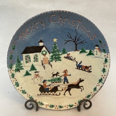 Merry Christmas Plate with Winter Scene (MTO) $135