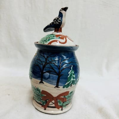 Winter Jar with Whimsey Bird Lid $175