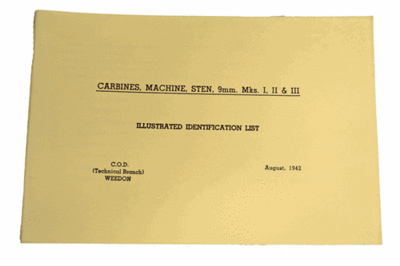 STEN 9mm IDENTIFICATION BOOKLET. MKI,II &III
23 PAGES OF STEN PARTS LISTING