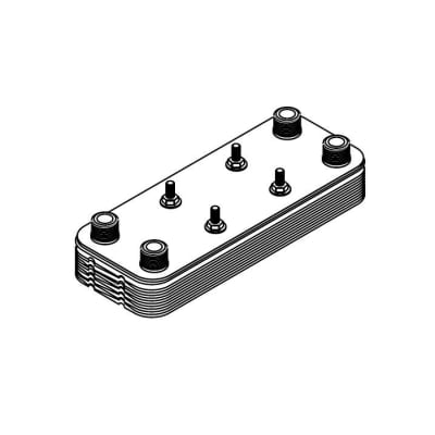 Plate Heat Exchanger, 4.57" x 11.26" x 20 plates, 1" Ports