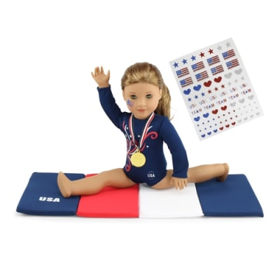 photo of 18-inch Doll Clothes - Gymnastics Leotard plus Tumbling Mat and Gold Medal - fits American Girl ® Dolls