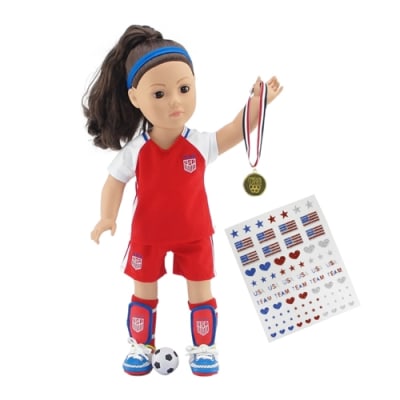 photo of 18-inch Doll Clothes - 7-Piece Soccer Outfit and Accessories Plus Gold Medal - fits American Girl ® Dolls
