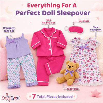 18-Inch Doll Clothes - Value Pack Set of 3 Pajamas PJs with Teddy Bear - fits American Girl ® Dolls