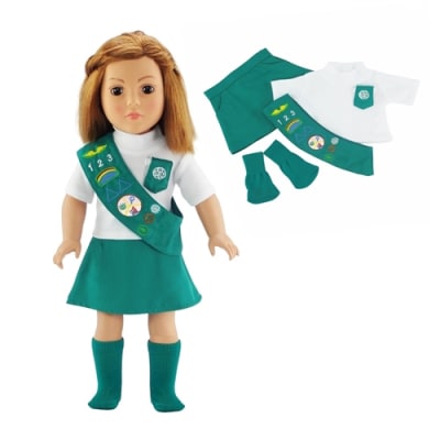 photo of Emily Rose 18 Inch Doll Jr Junior Girl Scout Inspired Uniform Clothes Outfit | Gift-Boxed! | Compatible with 18" American Girl Dolls