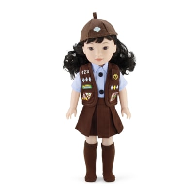 14-inch Doll Clothes - Brownie Uniform - Brown Vest, Skirt, Hat and Socks plus Blue Shirt - fits Wellie Wishers ® Dolls