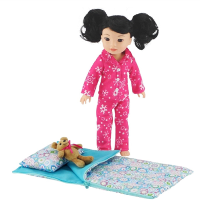 Emily Rose 14 Inch Doll Clothes & Accessories | 14-in Doll 3 PC Snowflake PJ Pajama Gift Set with Teddy Bear Bundled with 14" Doll Sleeping Bag Bedding with Pillow and Storage Bag